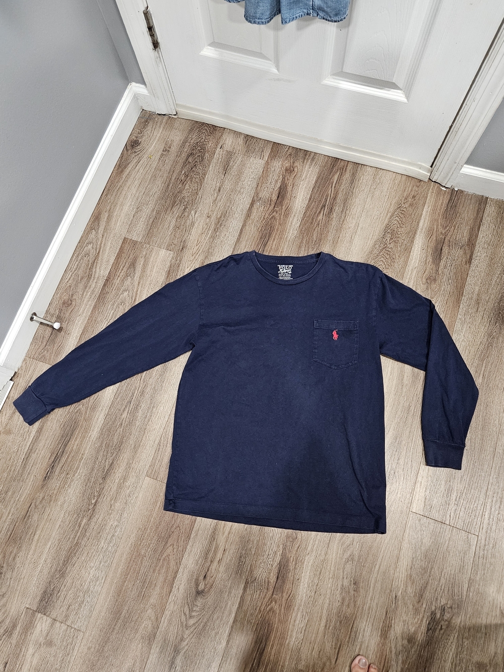 Polo by Ralph Lauren Navy Long Sleeve Pocket Tee with Red Pony Logo